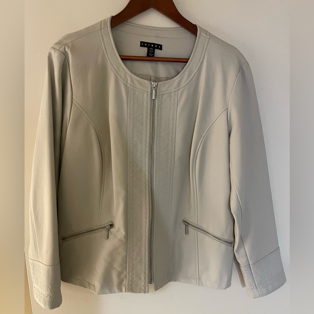 Tribal Zip-Front Faux Leather Jacket